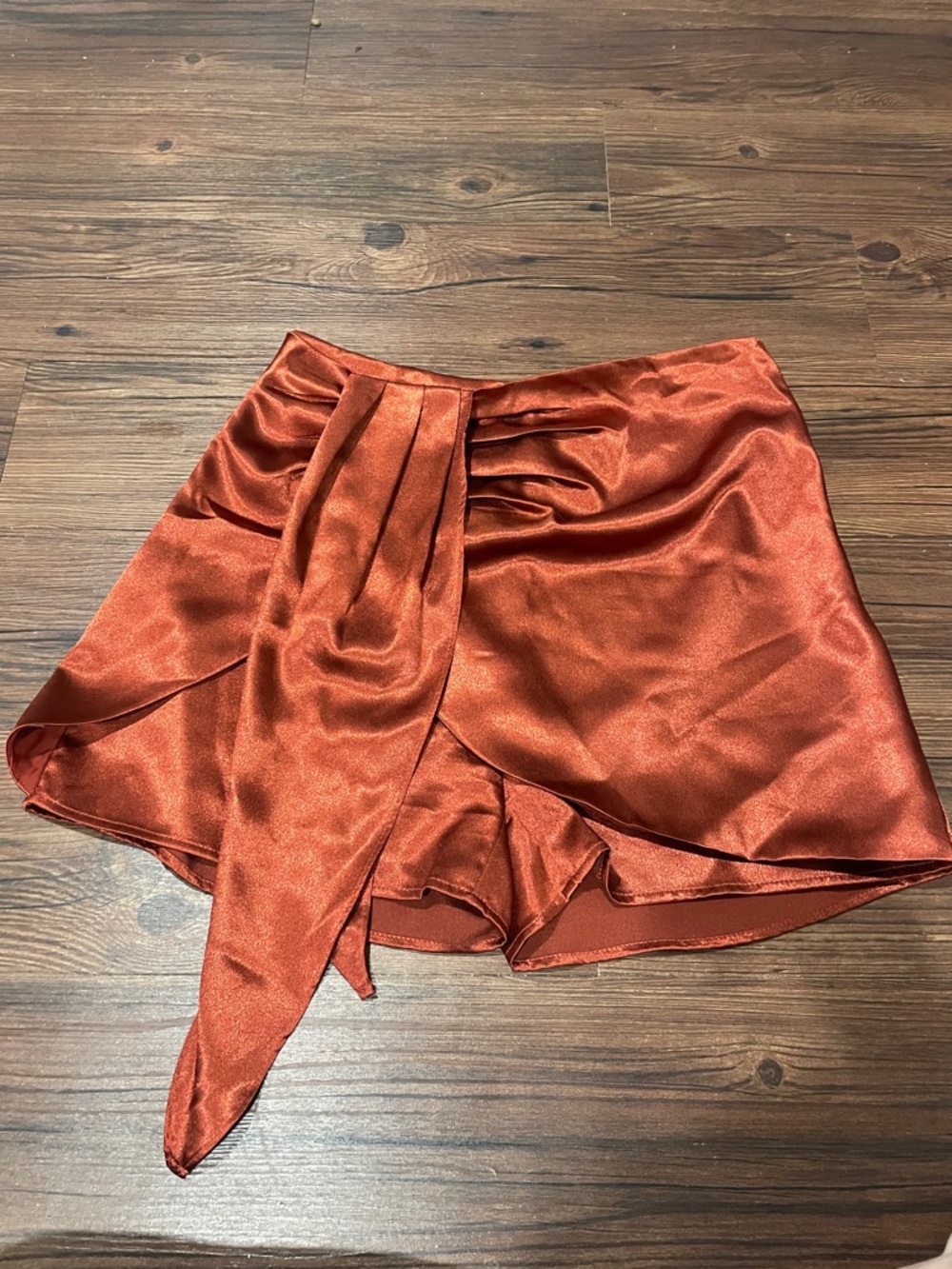 Satin Wrap Mini Skort in Rust Red
